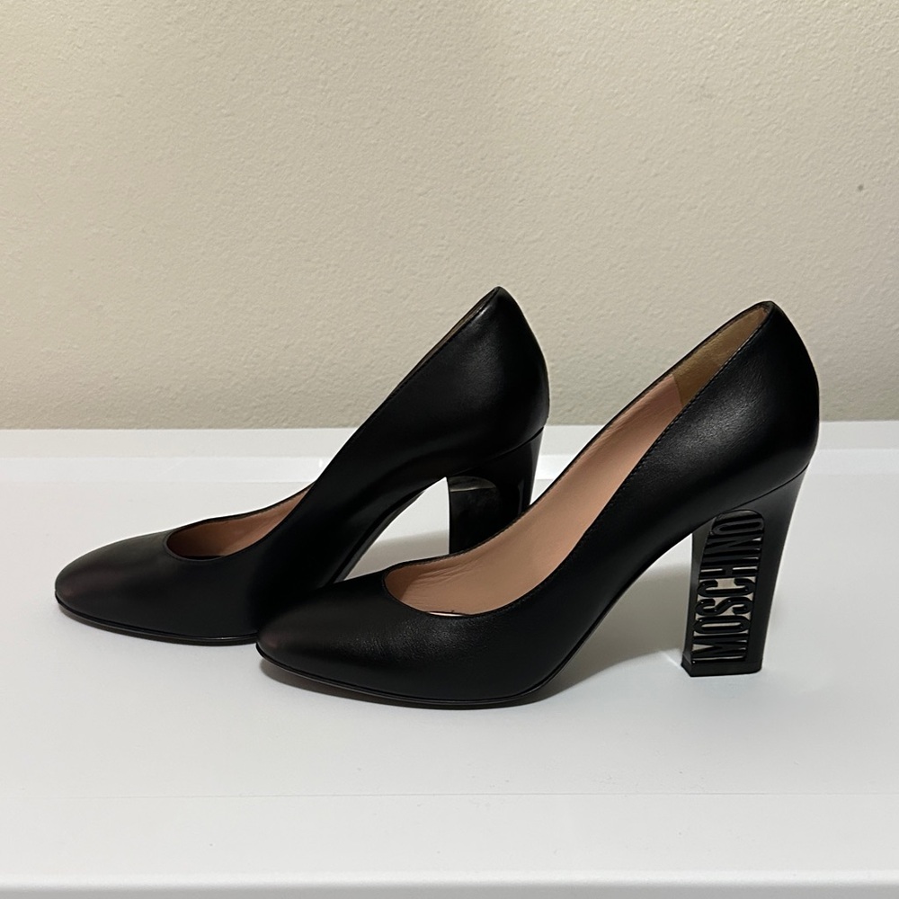 Moschino Black Heels with Logo Detail
